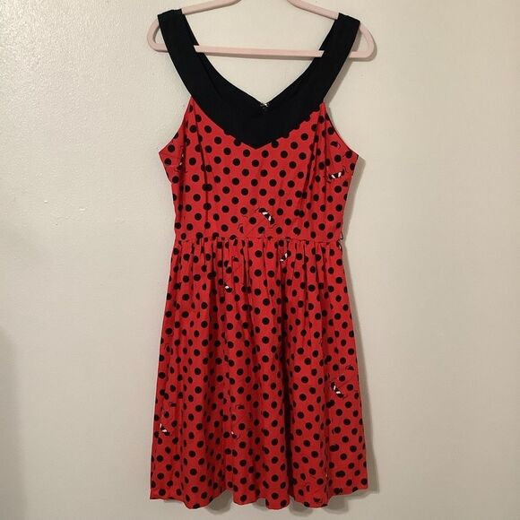 Modcloth Polka Dot Retro 50s Rockabilly Kitsch Ladybug Swing Dress Large - Picture 1 of 15